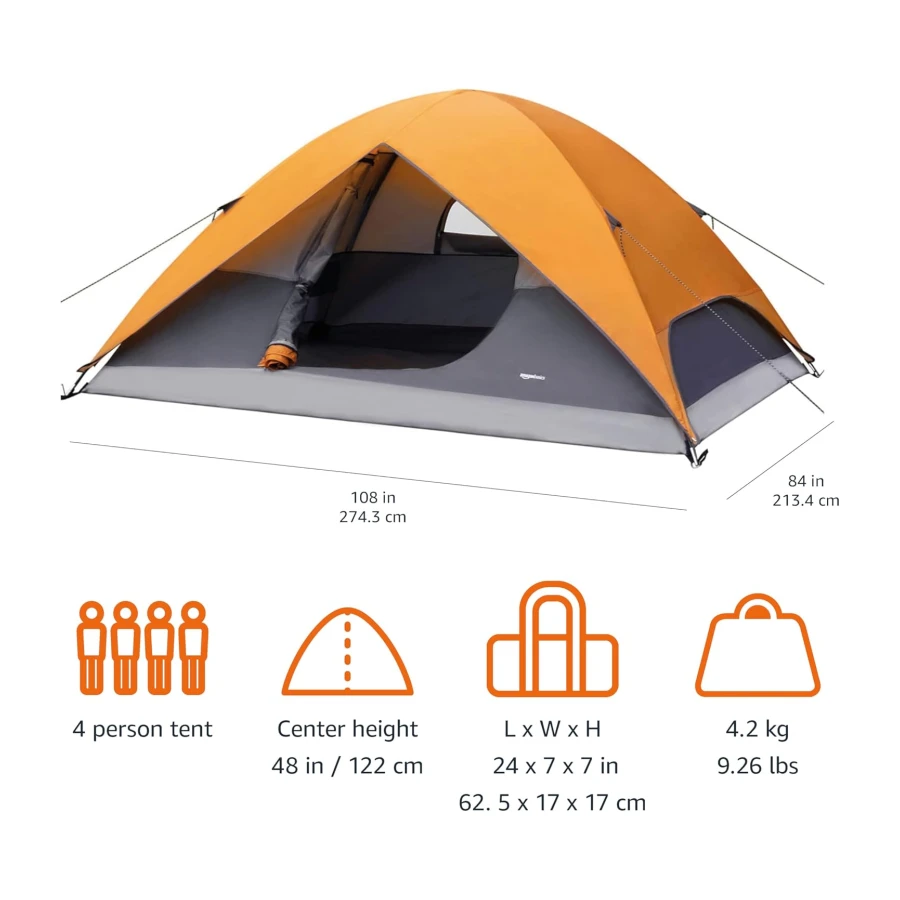Amazon Basics Dome Camping Tent with Rainfly and Carry Bag