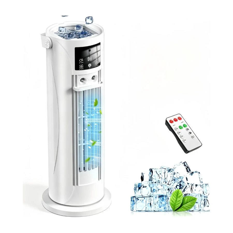 Portable Air Conditioner, 120 °rotating tower fan,Portable AC for 3 wind speeds, Storm mode, 8H timing, Evaporative Air Cooler with remote control,750ML water tank, spray, cooling fan for home - white