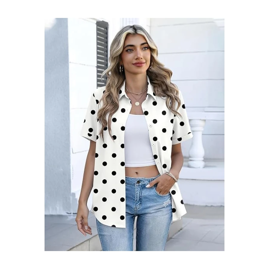 Zeagoo Button Down Shirts for Women Short Sleeve Collared Tops Dressy Casual V Neck Blouses