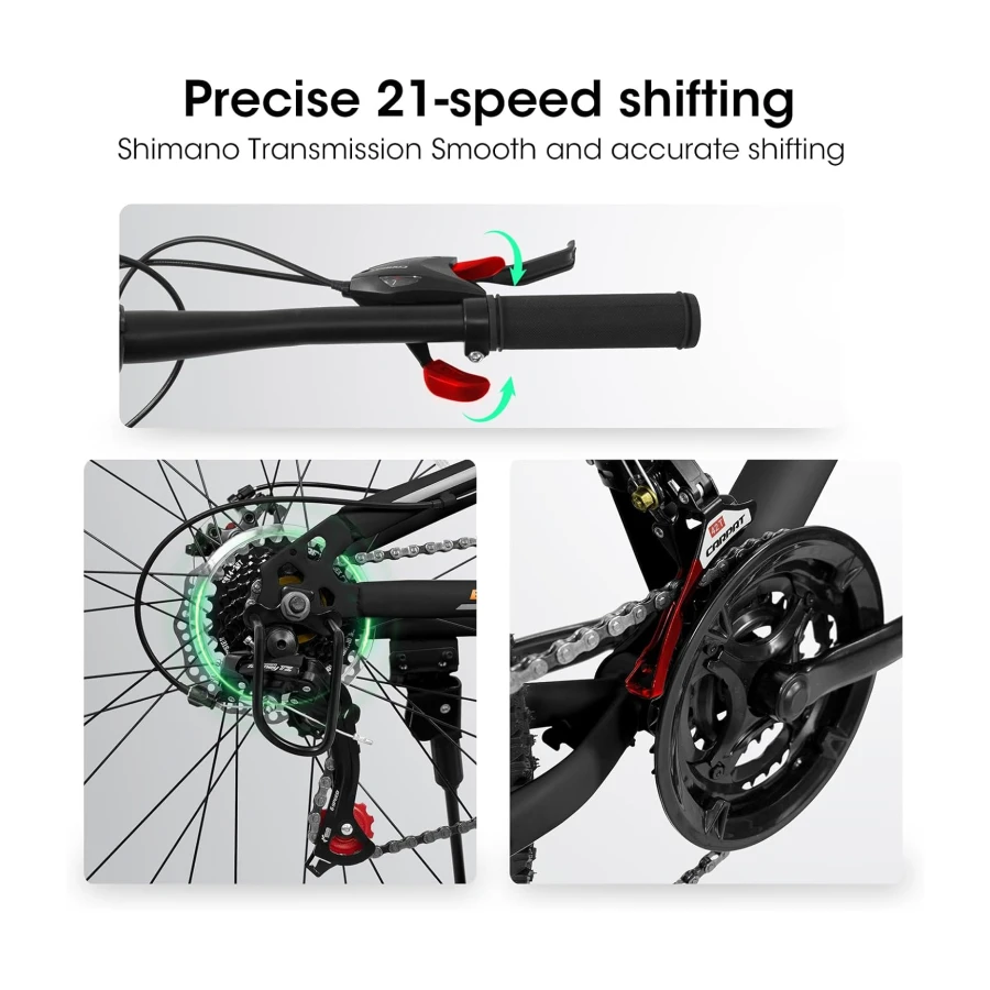Mountain Bike 24/26/27.5 Inch,Front/Full Dual Suspension, 21-Speed Disc/V-Brake,Carbon Steel/Aluminum Adult Sport Bicycle for Mens Womens Trail Commuter City Snow