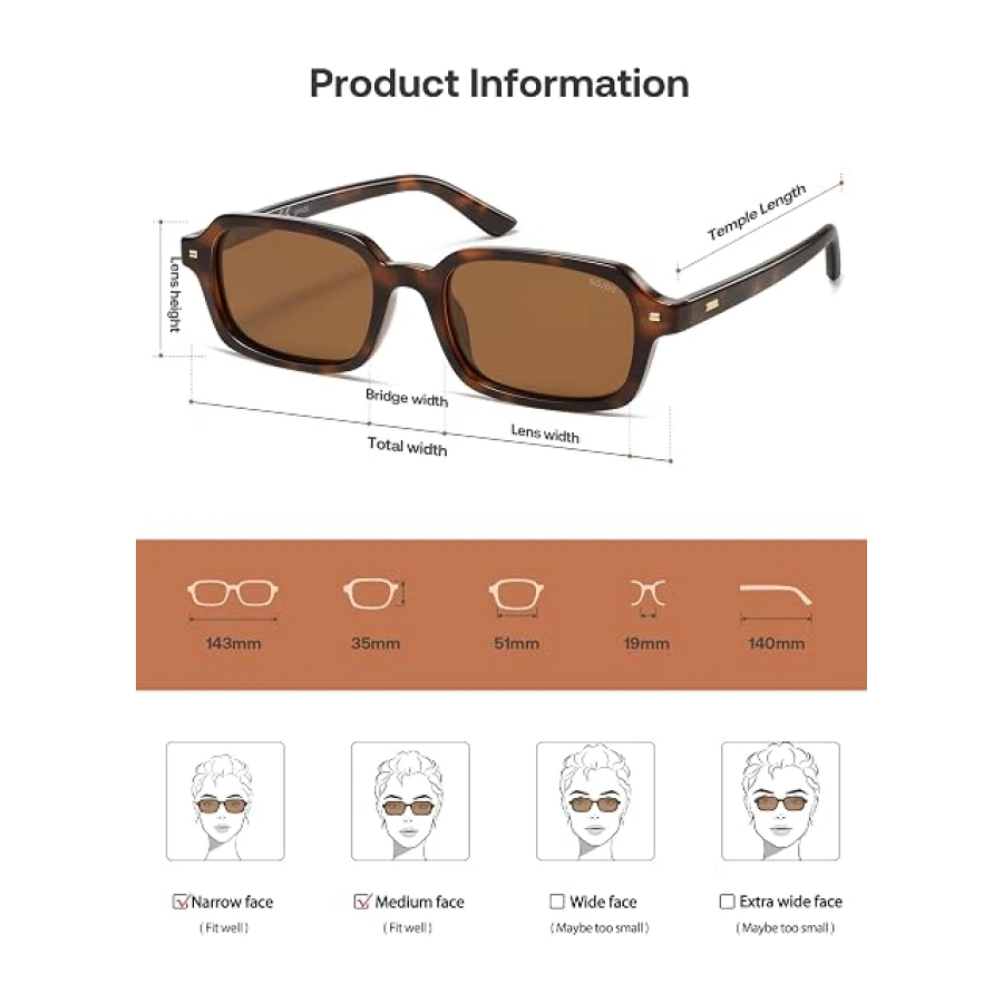 SOJOS Trendy Rectangle Polarized Sunglasses Womens Mens, Small Retro Fashion Thin Slim Square Sunnies SJ2610