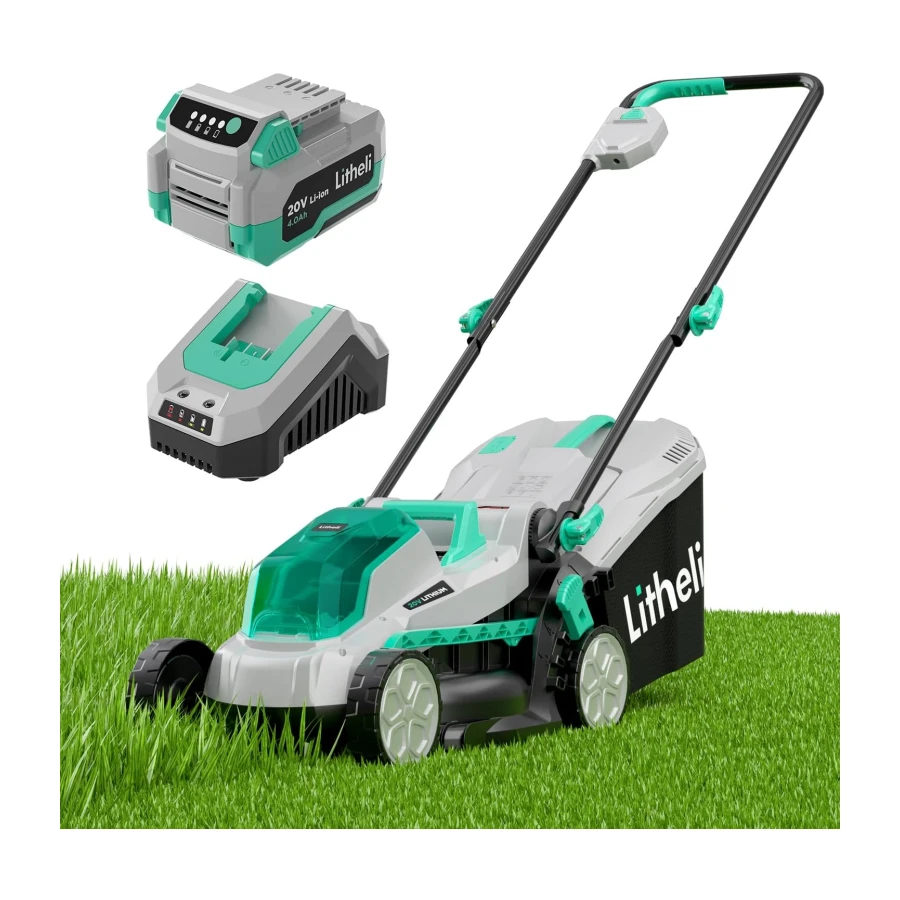 Litheli Cordless Lawn Mower 13 Inch, 5 Heights, 20V Battery Lawnmower for Garden, Yard and Farm, with Brushless Motor, 4.0Ah Battery & Charger Included