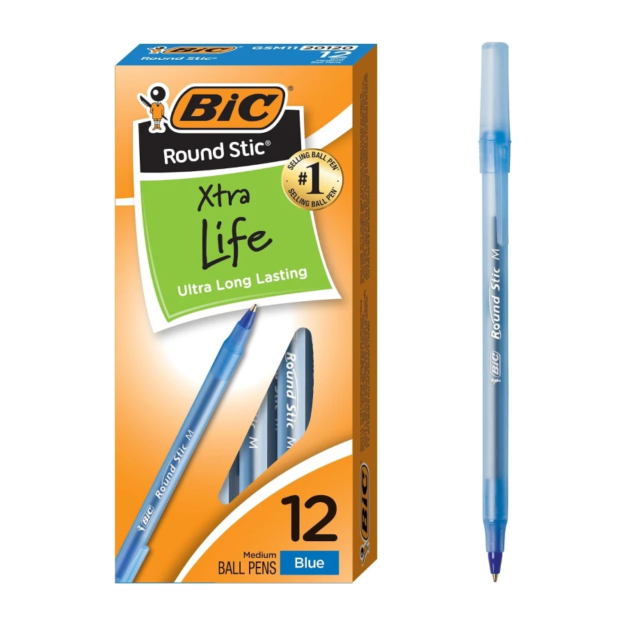 BIC Round Stic Extra Life Ballpoint Pens, Medium Point (1.0 mm)
