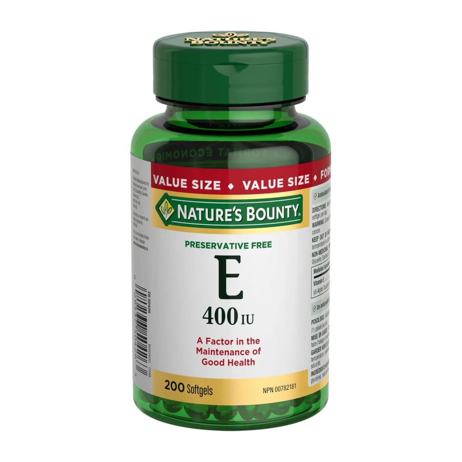NATURE'S BOUNTY Vitamin E, 400 IU, Antioxidant, Preservative Free, 200 Softgels, 134 g