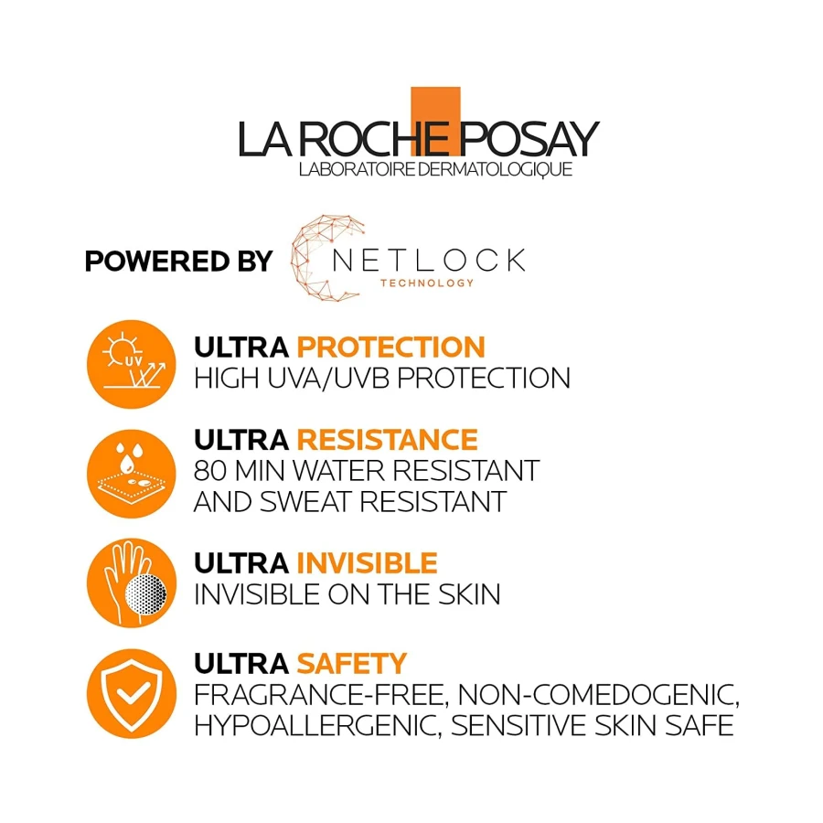 La Roche Posay Anthelios Ultra Fluid Face & Body Sunscreen SPF 50+, High UVA UVB Protection, Invisible Matte Finish, Water & Sweat Resistant, Fragrance Free, Recommended by Dermatologists