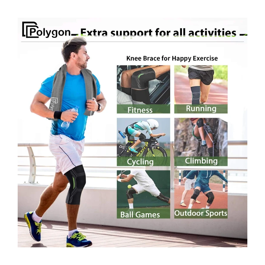 Polygon Knee Support Brace 2 Pack, Knee Compression Sleeve for Running, Arthritis, ACL, Meniscus Tear, Sports