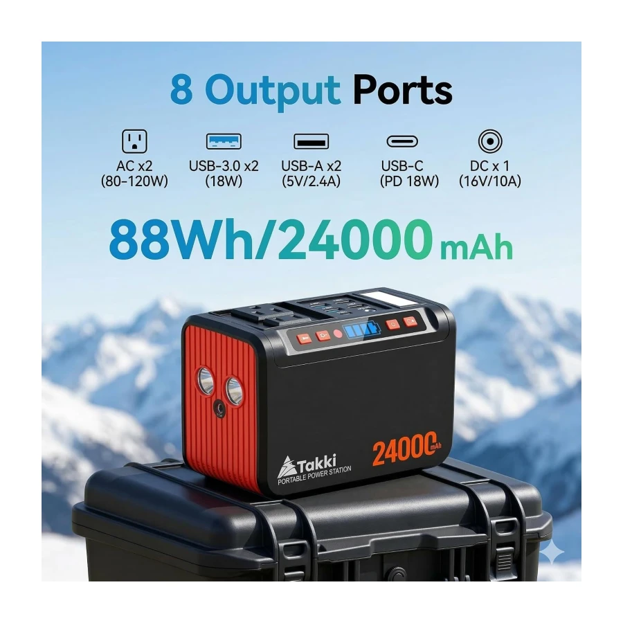 Takki Portable Power Station 88Wh Small Generator Power Bank with 120W Peak AC Outlet Battery Backup for Camping Home Use Laptop Emergency(Without Solar Panel)