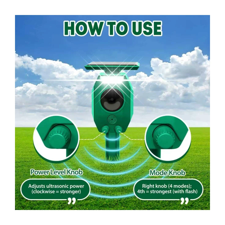 Radar Animal Repellent Outdoor, Ultrasonic Squirrel Cat Deterrent, Solar Power Deer Rabbit Repeller with Flash Light, Waterproof Chipmunk Raccoon Dog Skunk Repellent for Yard Garden Farm Orchard