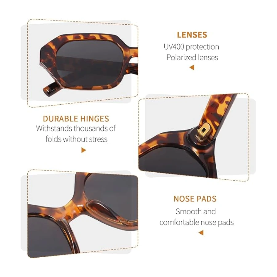 3 Pcs Retro Polarized Sunglasses for Women Men,Hexagon Trendy Rectangle 70s 80s 90s UV protection Sun Glasses