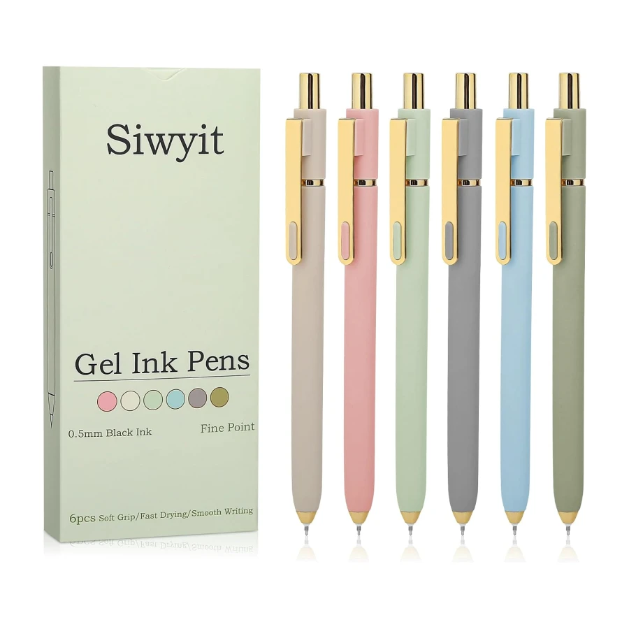 Gel Pens 6 Pcs, 0.5mm Quick Dry Black Ink Pens Fine Point Smooth Writing Pens