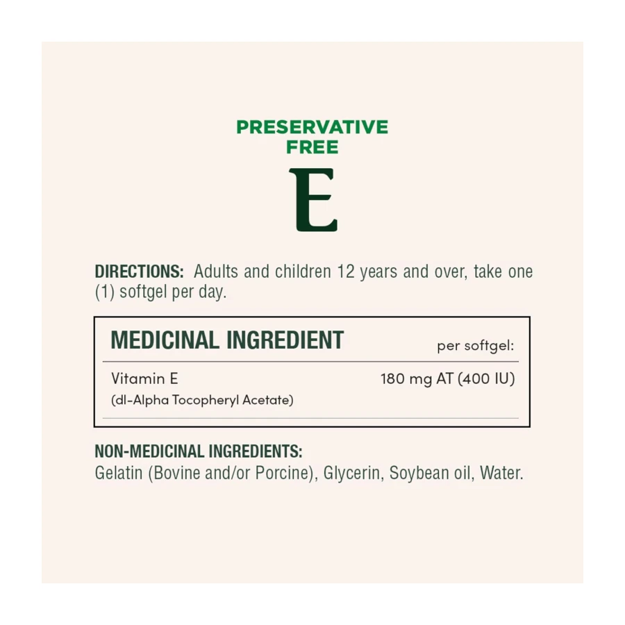 NATURE'S BOUNTY Vitamin E 400 IU, Antioxidant Supplement, Ages 12+, 100 Softgels, 67.1 g