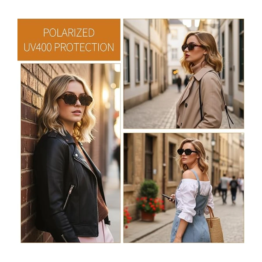 3 Pcs Retro Polarized Sunglasses for Women Men,Hexagon Trendy Rectangle 70s 80s 90s UV protection Sun Glasses