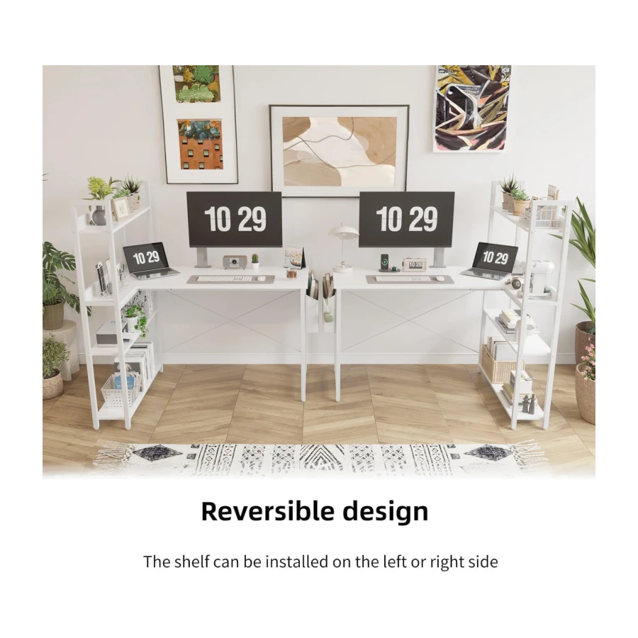 Treesland 47 Inch Computer Desk with Bookshelf, Corner Desk with Storage, L Shaped Desk, Home Office Desks