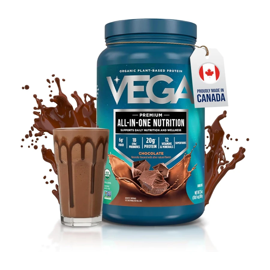 Vega Premium All-in-One Nutrition Protein Powder – 20g Plant-Based Vegan Protein, Vitamins & Probiotics, Chocolate, 876g