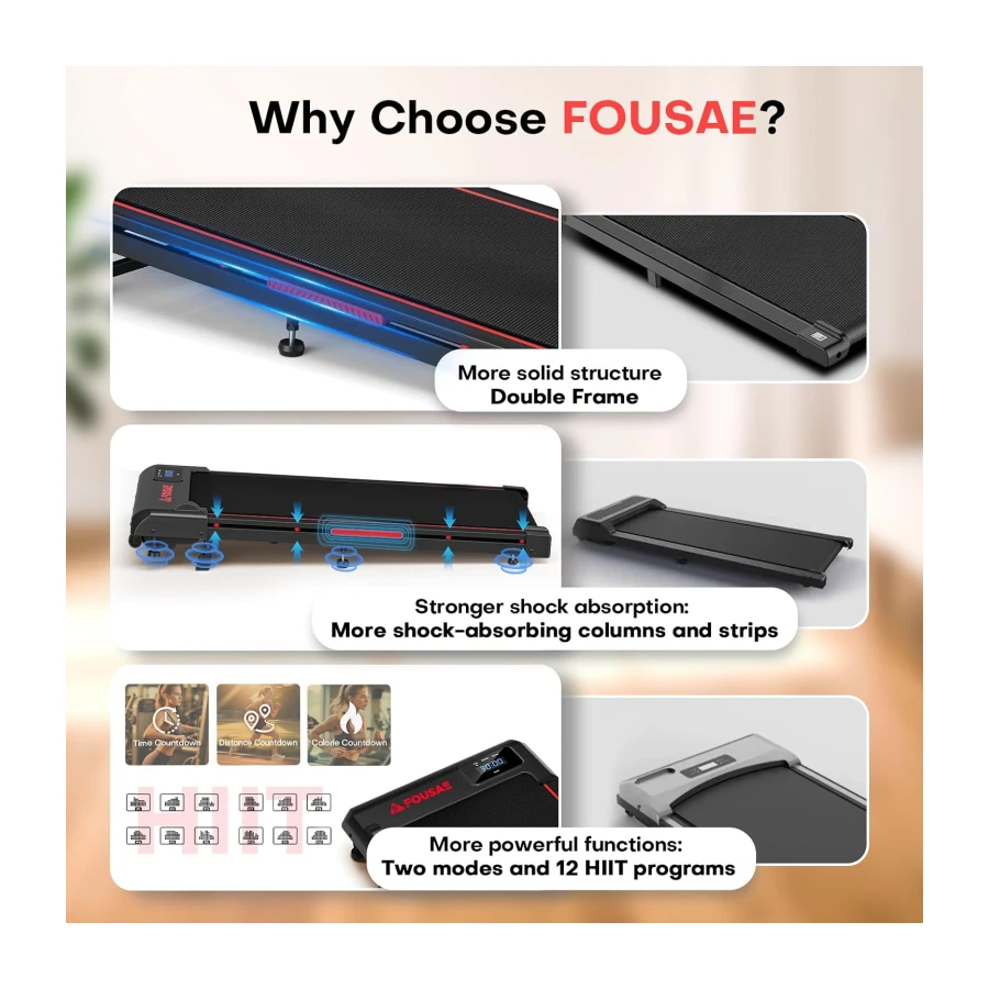 Walking Pad, FOUSAE 3 in 1 Max 6.2 MPH Treadmill for Home with Double Frame