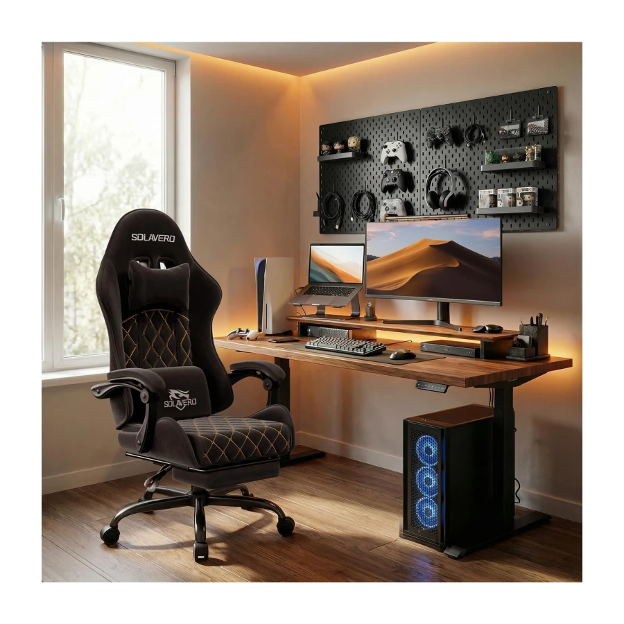 SOLAVERO Massage Recliner Gaming Chair with Footrest, Black