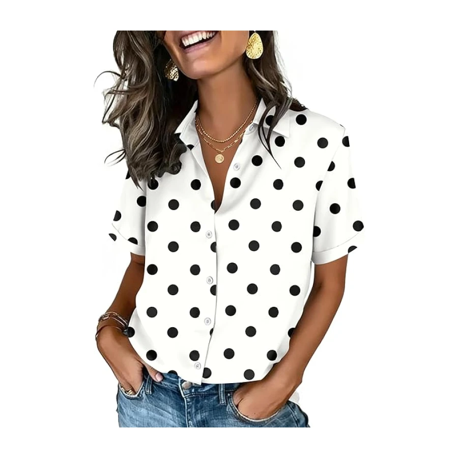 Zeagoo Button Down Shirts for Women Short Sleeve Collared Tops Dressy Casual V Neck Blouses