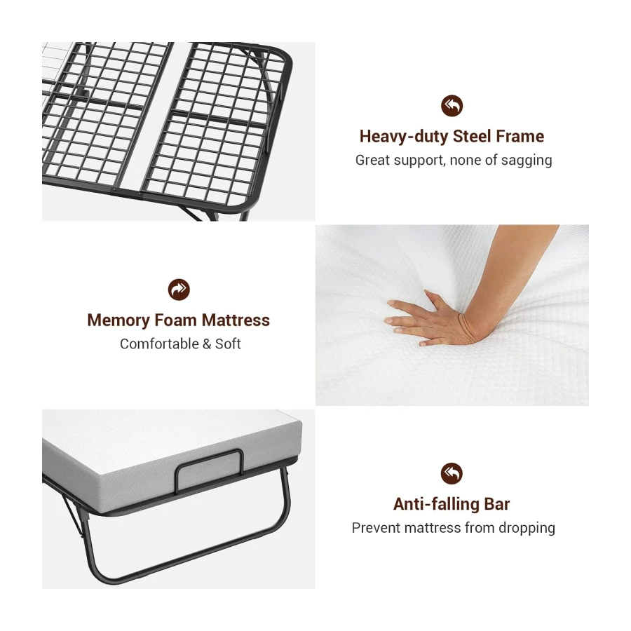 75" x 31" Folding Bed with Mattress and Storage Cover, Cot Size