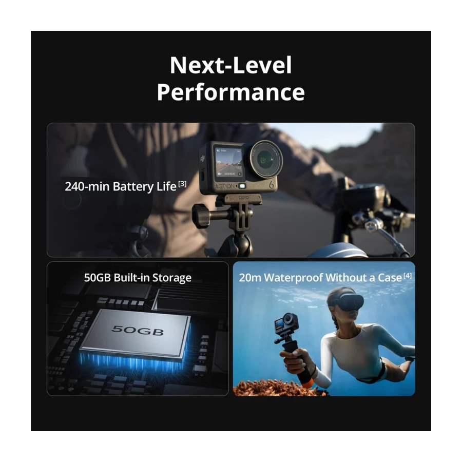 DJI Osmo Action 6 Enhanced Combo, Action Camera with 1/1.1″ Square Sensor, Variable Aperture of f/2.0–f/4.0, Extended Battery Life with 2 Batteries, Action Camera 8K for Extended Outdoor Filming