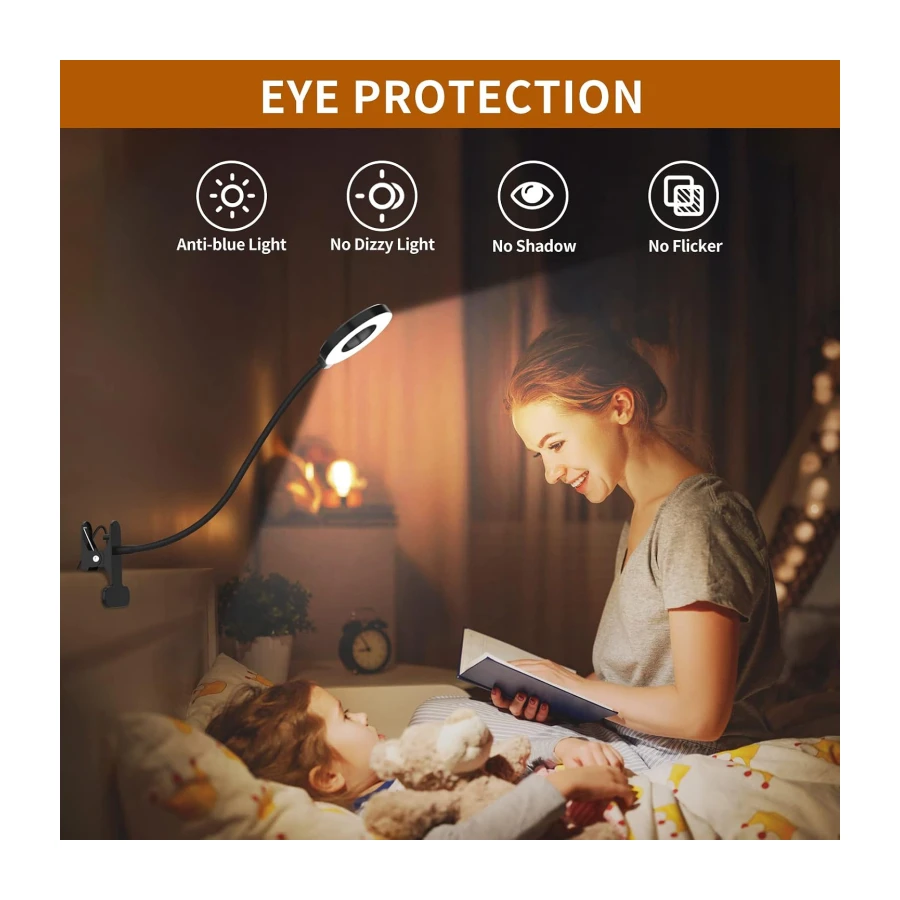 iZELL Desk Lamp, LED Reading Light with Clamp, 3 Color Modes