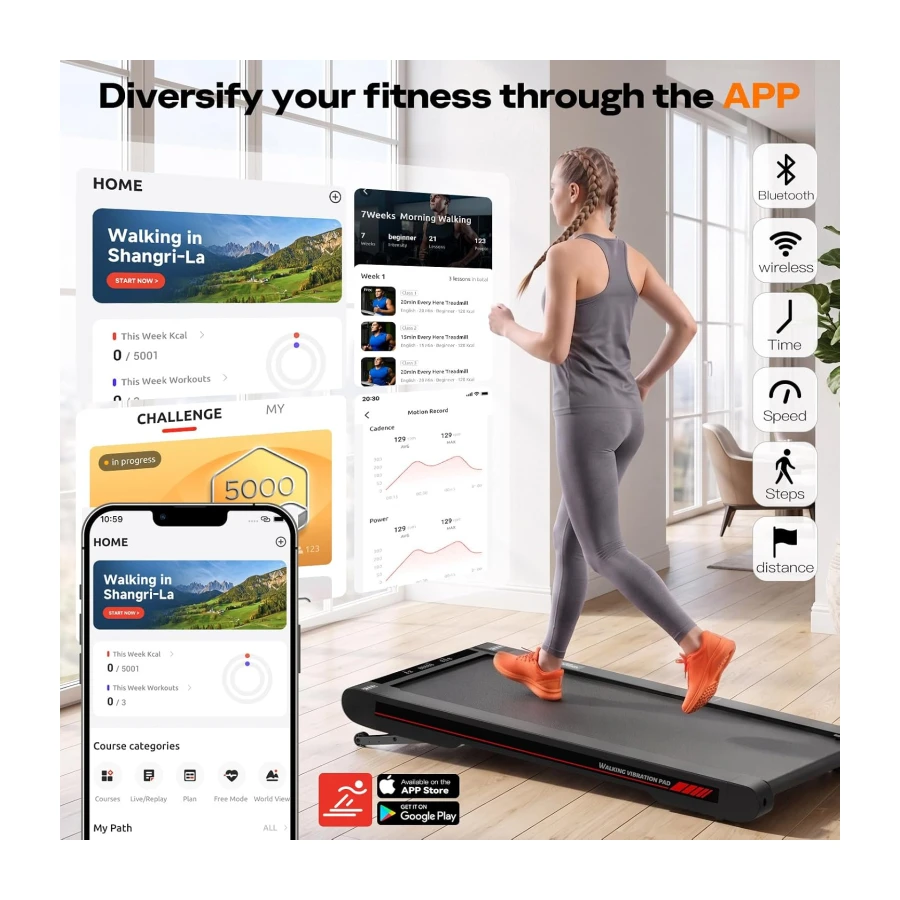 Walking Treadmill Pad with Vibration, 3.8 MPH Under Desk Treadmill with Incline