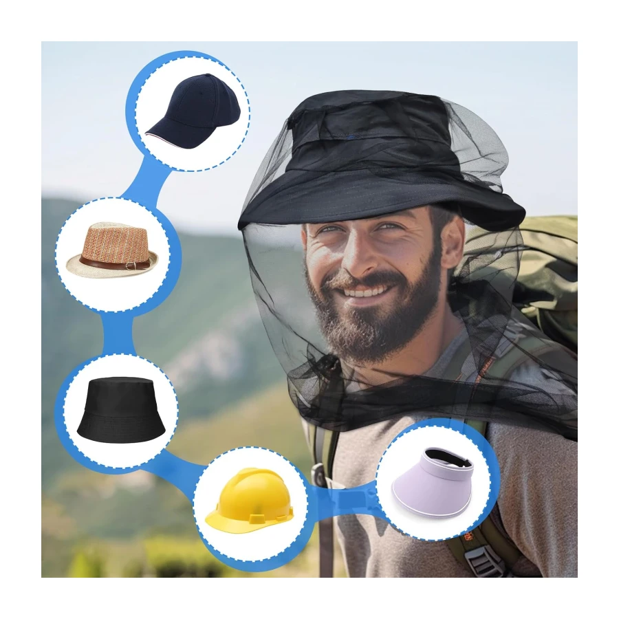 South to East Premium Mosquito Head Net for Insect, 2 Pack, Fly & Bug Protection | Ultra Large & Long, Extra Fine Holes for Camping, Hiking, Fishing, Gardening, Safari, Fits All Hats for Men & Women