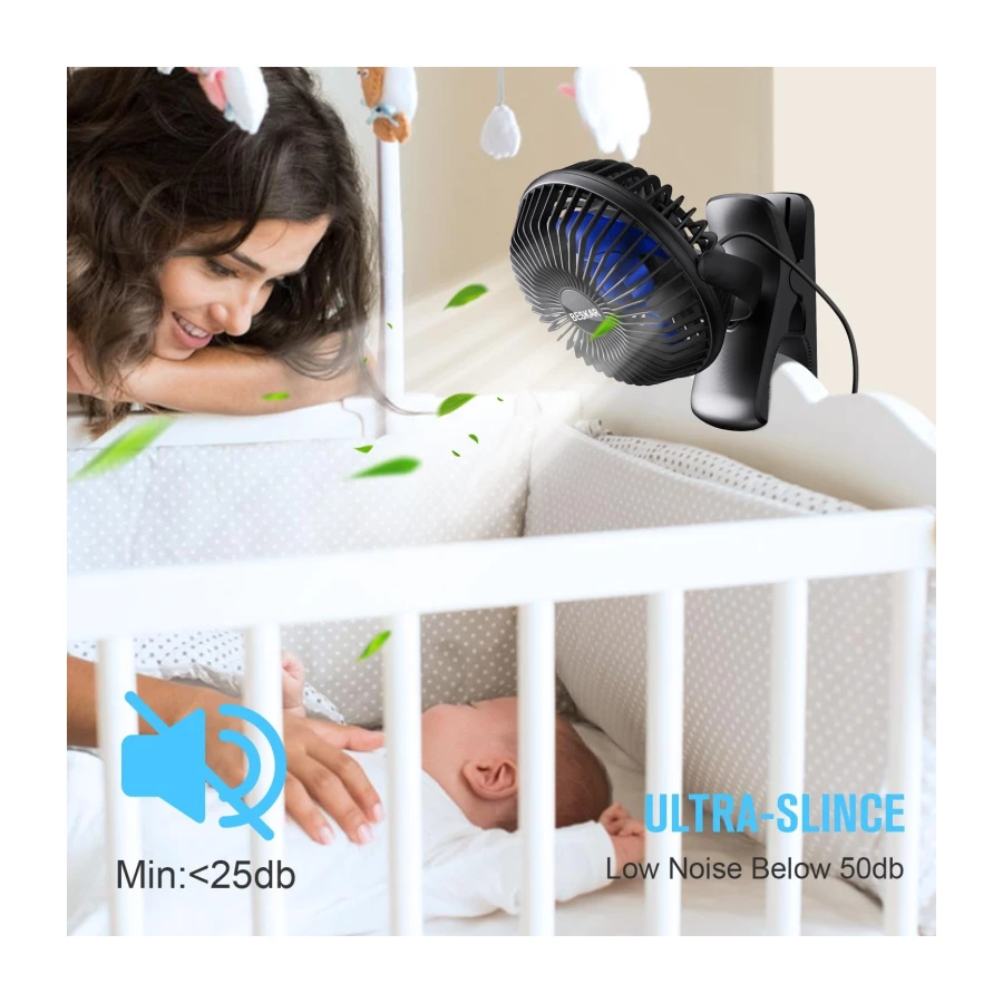 BESKAR USB Clip on Fan, Portable Small Desk Fan with Cord Powered | 3 Speeds Strong Airflow, Sturdy Clamp