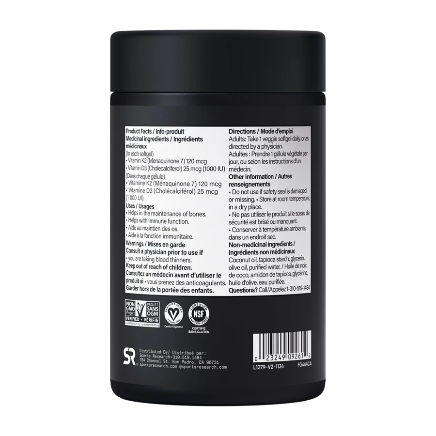 Sports Research® Vitamin D3 + K2 w/Coconut MCT Oil - Vegan Vitamin D 1000iu