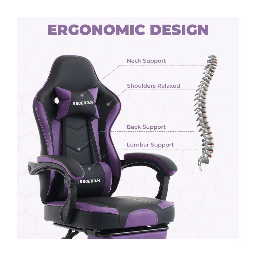 Gaming Chair, Ergonomic Computer Chair with Footrest and Massage Lumbar Support