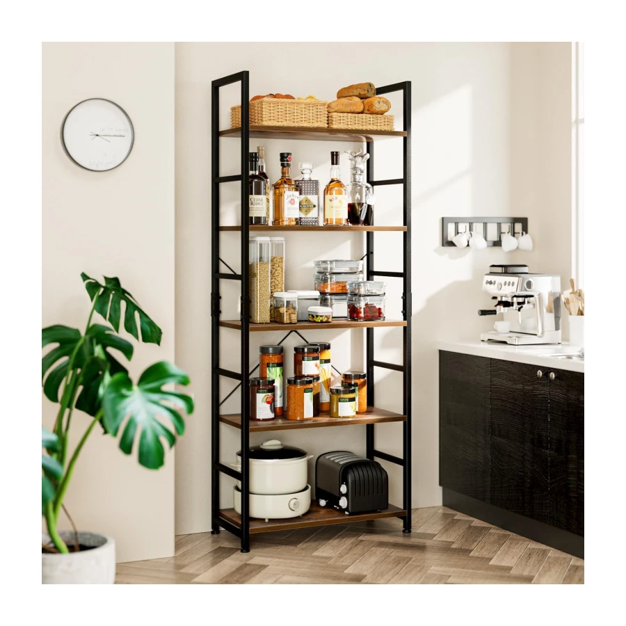 NUMENN 5 Tier Bookshelf, Tall Freestanding Open Storage Bookcase, Vintage