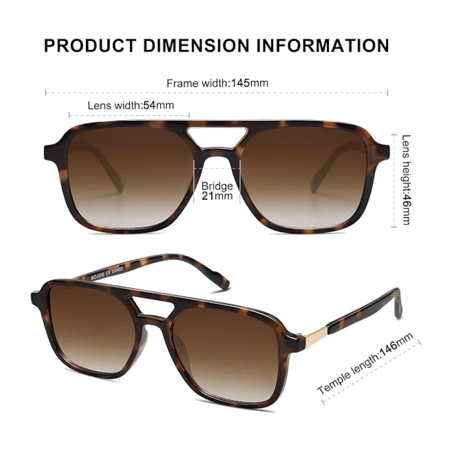 SOJOS Retro Aviator Sunglasses for Women Men,Trendy Rectangle Womens Mens Shades Sun Glasses SJ2202