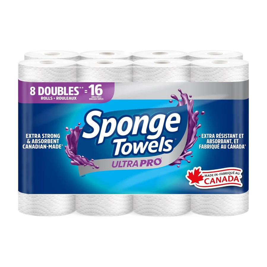 SpongeTowels UltraPRO Paper Towel, Ultra Strong & Absorbent, Choose-A-Size® Sheets, 8 Double Rolls = 16 Regular Rolls (784 Sheets in Total)