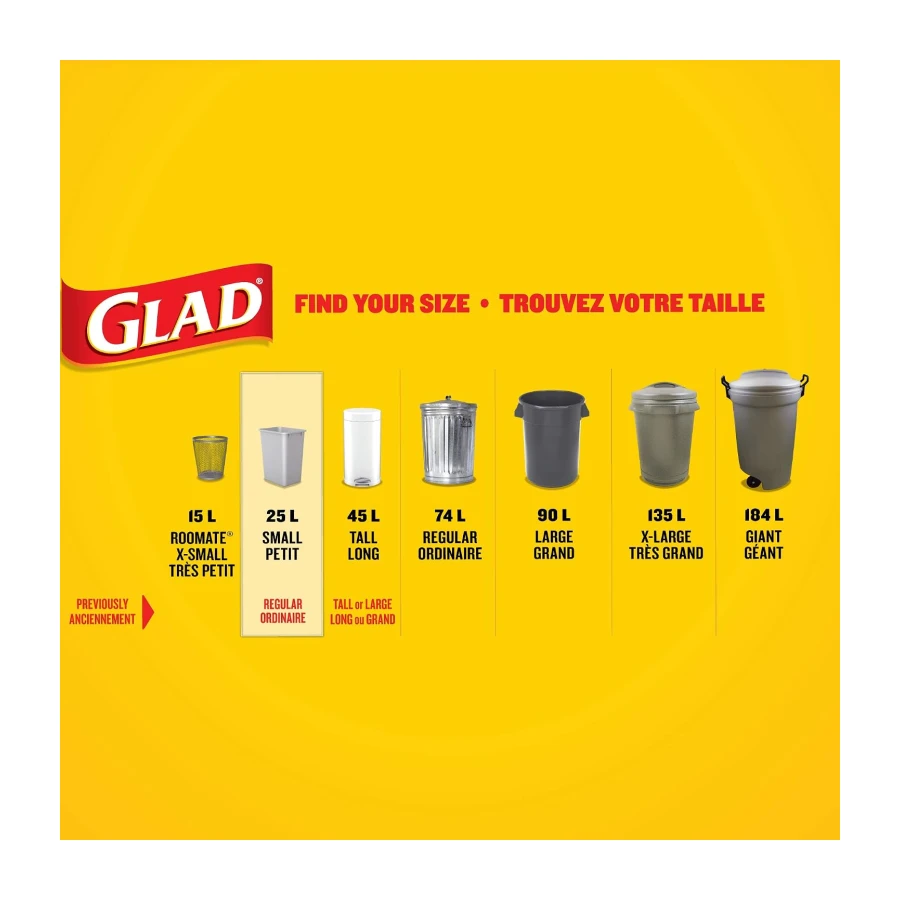 Glad White Garbage Bags - Small 25 Litres - Febreze Fresh Clean Scent, 100 Trash Bags, Made in Canada of Global Components
