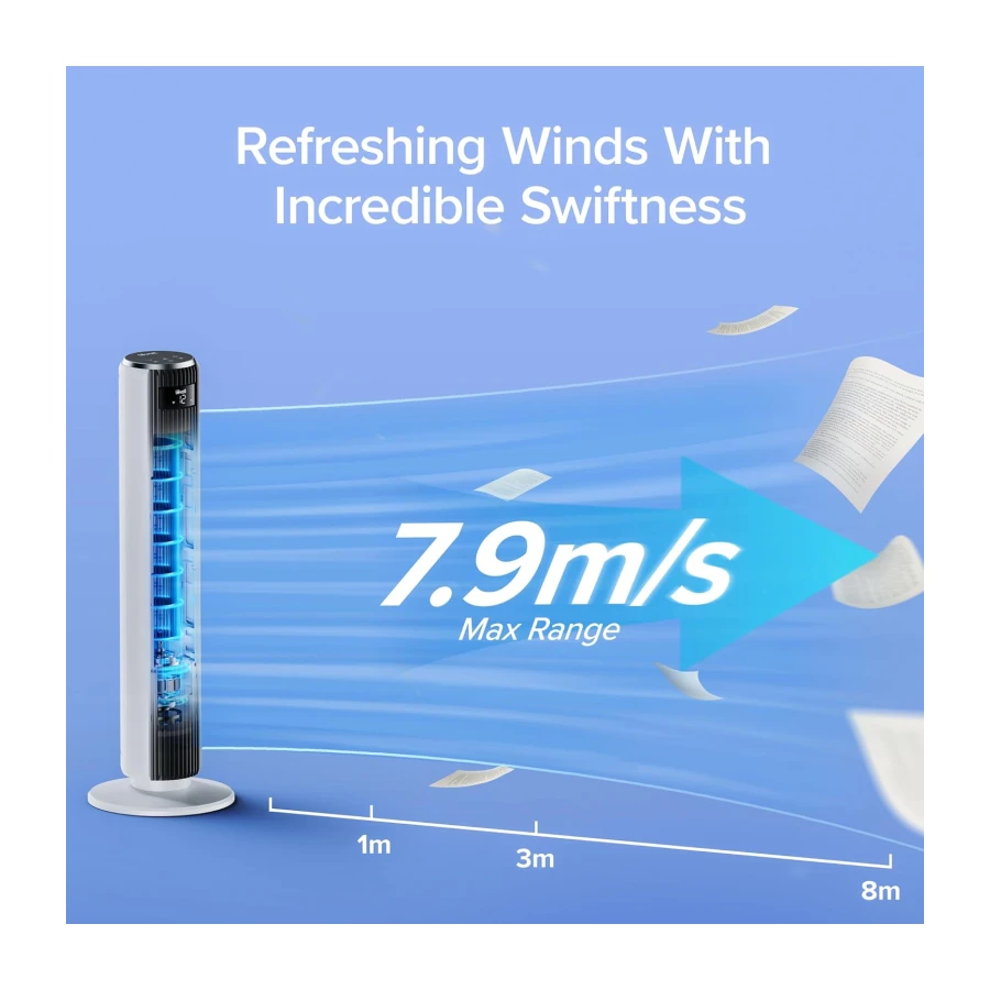 Levoit 25dB Tower Fan for Bedroom, 26ft/s Velocity Standing Fan, 90° Oscillating Cooling Fans for Home