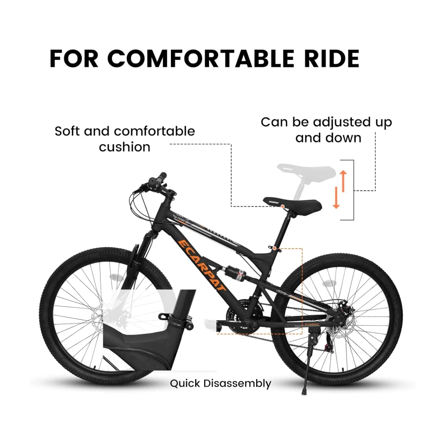 Mountain Bike 24/26/27.5 Inch,Front/Full Dual Suspension, 21-Speed Disc/V-Brake,Carbon Steel/Aluminum Adult Sport Bicycle for Mens Womens Trail Commuter City Snow