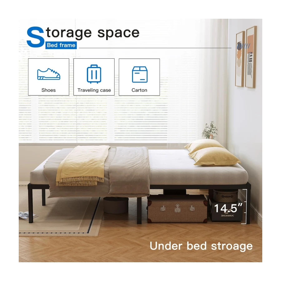 Queen Bed Frame 3200lbs Heavy Duty Metal Platform