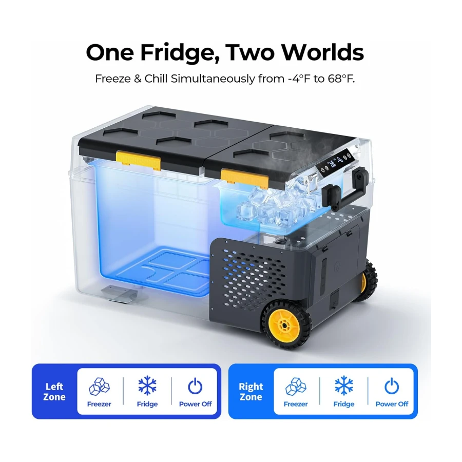 BougeRV 12 Volt Car Refrigerator, CRD2 V2.0 43 Quart Portable Fridge Freezer, -4℉ to 68℉ Dual Zone Compressor Electric Cooler 12/24V DC, 110~240V AC for Overlanding, Camping, RV, Truck(2026 Version)
