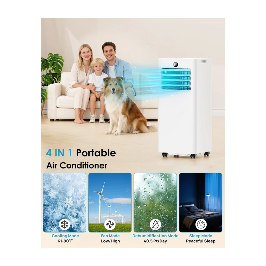 4-in-1 Portable Air Conditioner 8000 BTU, Air Conditioner Unit with Cooling Fan Dehumidifier Modes, Timer, LED Display, 2 Control Ways & Window Kit, Compact AC for Room, Office, Bedroom, Baseroom