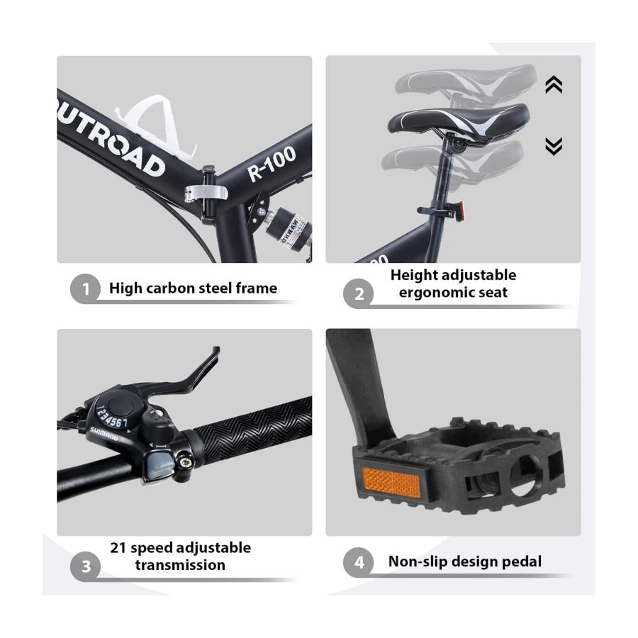 26 ich Folding Mountain Bike, 21 Speed High Carbon Steel Mountain Bike for Adults with 26 Inches Durable Tires, Front Suspension Folding Bicycle for Women and Man | 26 ich