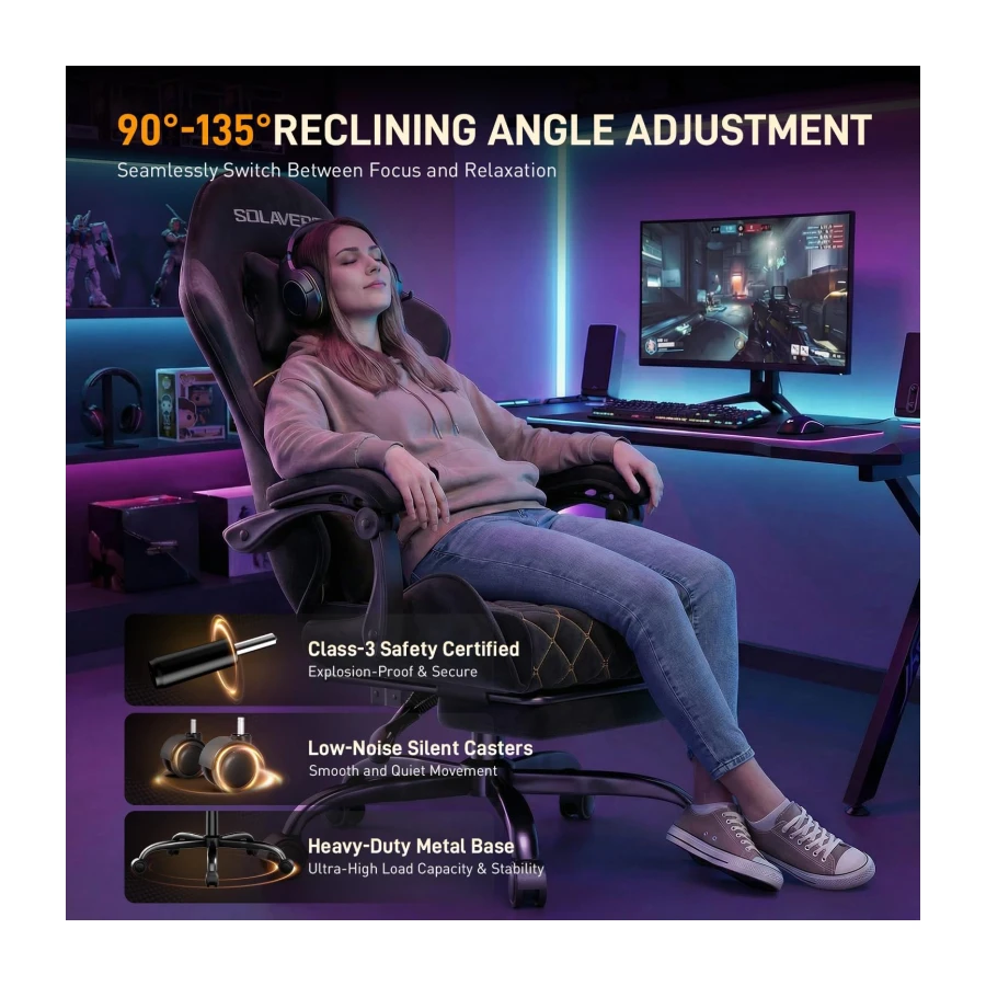 SOLAVERO Massage Recliner Gaming Chair with Footrest, Black