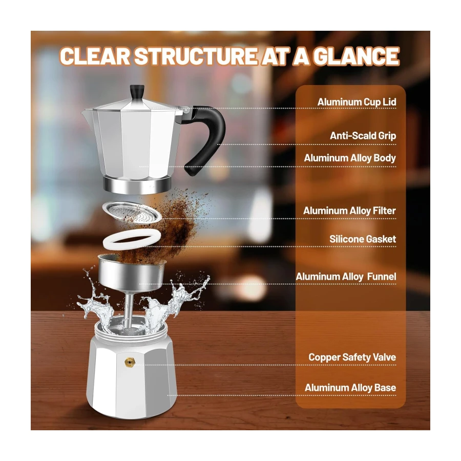 3 Cup Aluminum Espresso Stovetop Moka Pot Express Coffee Maker
