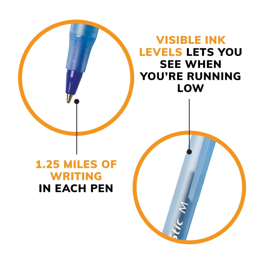 BIC Round Stic Extra Life Ballpoint Pens, Medium Point (1.0 mm)