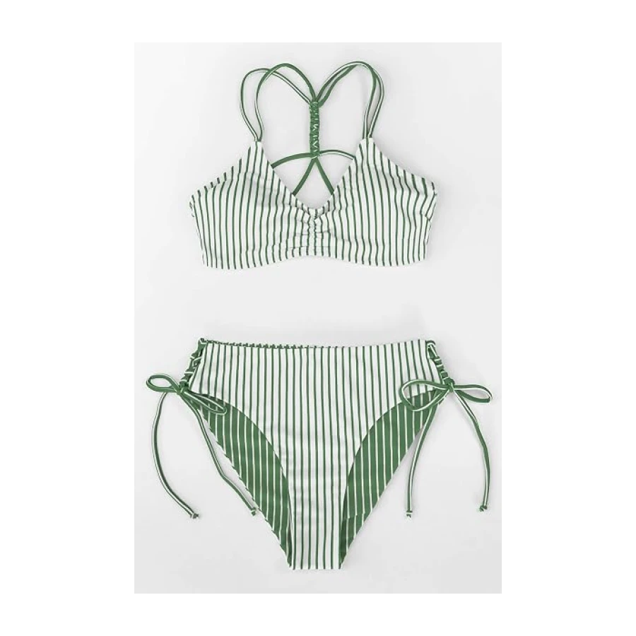 CUPSHE Women's Back Braided Straps Reversible Bottem Strappy Lace Up Bikini Sets
