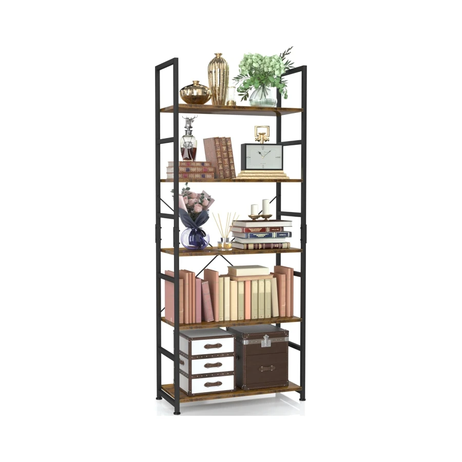 NUMENN 5 Tier Bookshelf, Tall Freestanding Open Storage Bookcase, Vintage