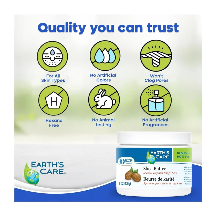Earth’s Care Shea Butter,100% Pure African Shea Butter for Body, Hair, Lips & DIY Skincare