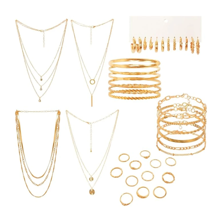 34pcs Gold Jewelry Set for Women