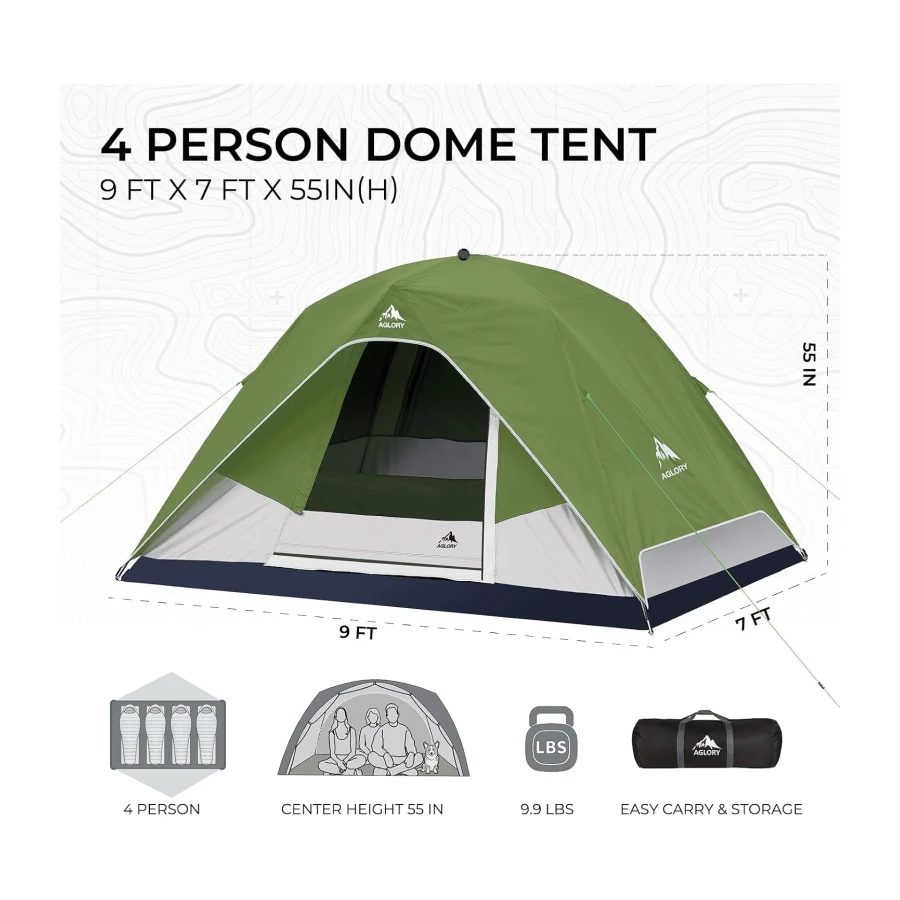 Camping Tent,2/4/6 Person Tent with Rainfly & Large Mesh Windows, Waterproof, Easy Setup - Tents for Family,Camping, Hiking,Backpacking and Outdoor