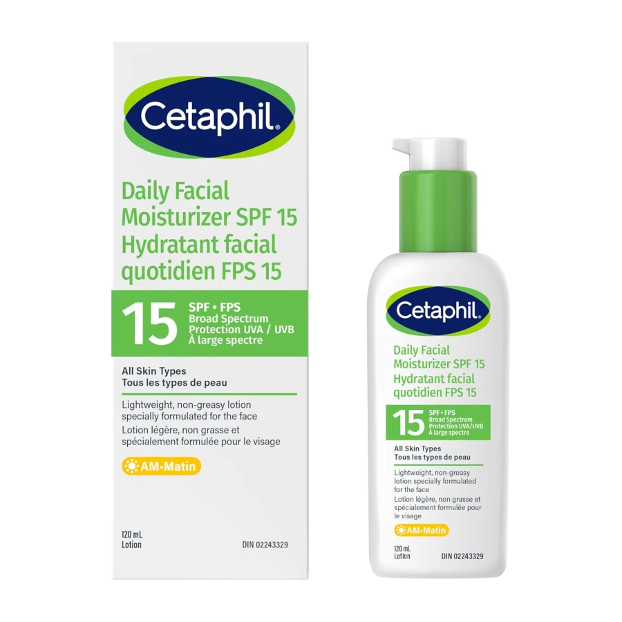 Cetaphil Daily Facial Moisturizer SPF 15 | Lightweight Face Moisturizer with Broad Spectrum Protection | Oil, Fragrance and Paraben Free | Non-Comedogenic | Dermatologist Recommended | 120ml