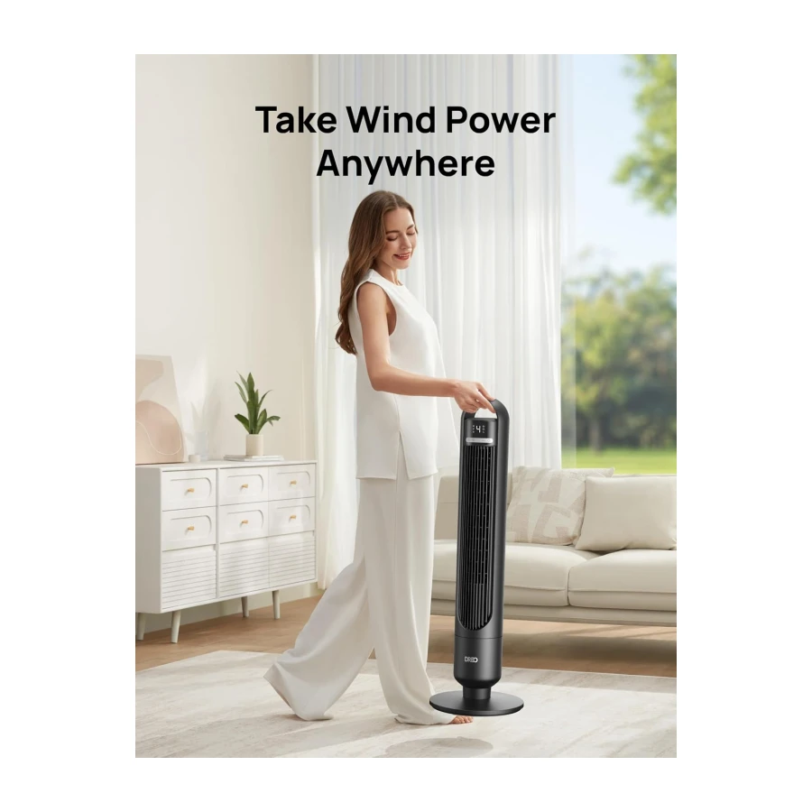 DREO Tower Fan for Bedroom, 90° Oscillating Standing Fans for Room with 4 Speeds, 3 Modes, 28dB Quiet for Sleep