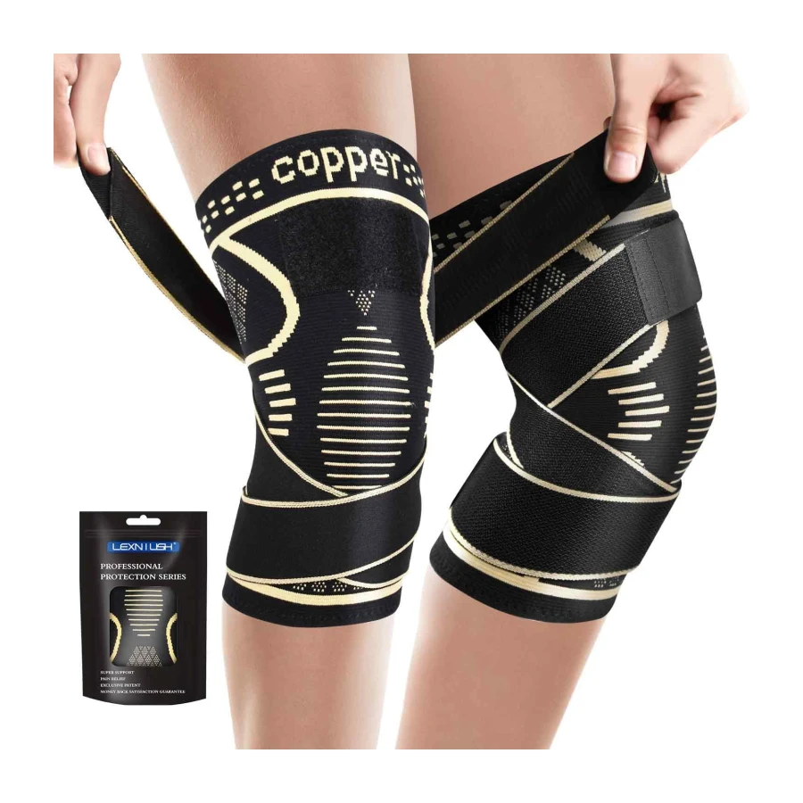 2 Pack Knee Brace with Straps for Women & Men, Knee Compression Sleeve for Running, Working Out